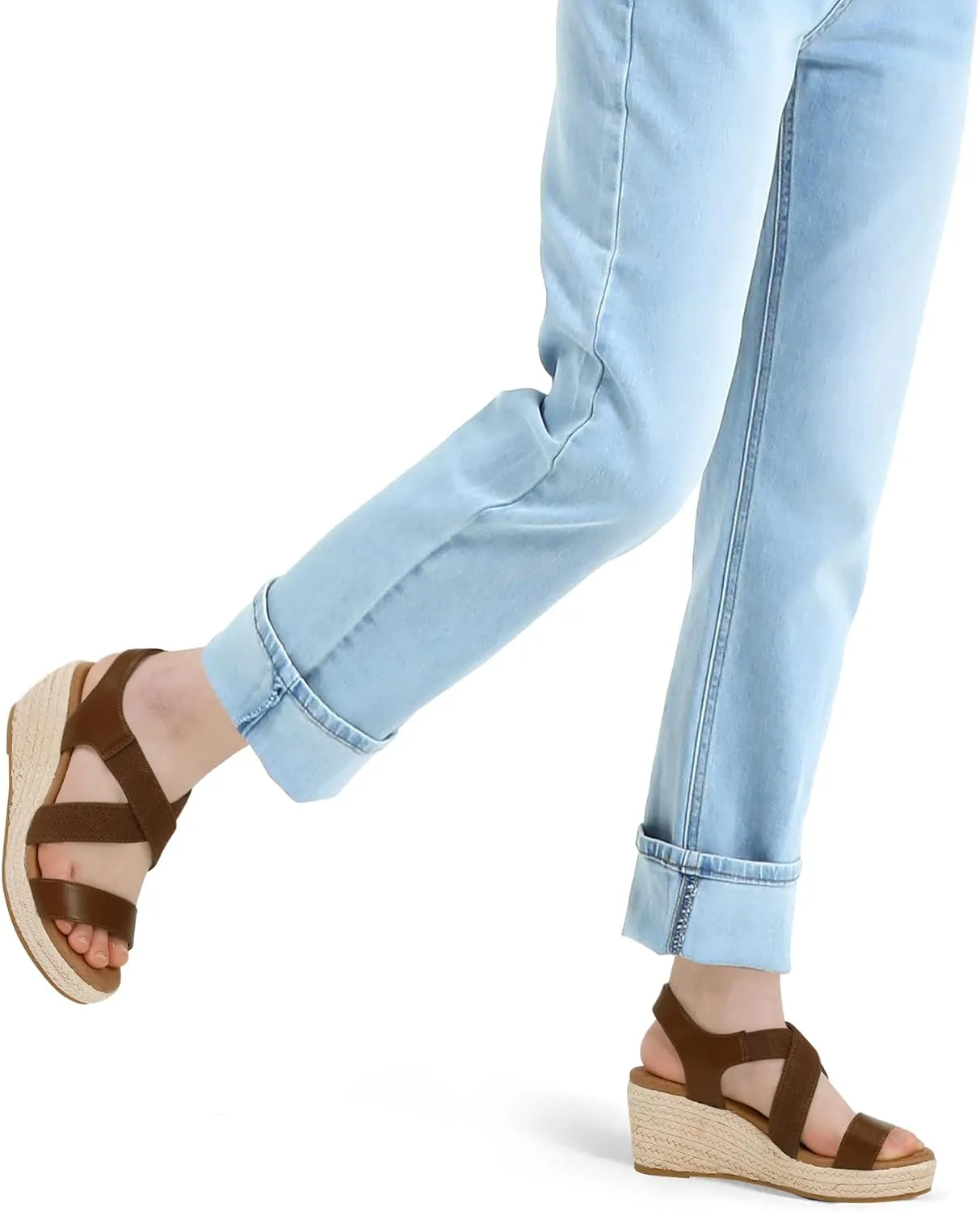 mysoft Women's Platform Espadrille Wedge Sandals Open Toe Elastic Ankle Strap Crisscross Slip on Summer Shoes