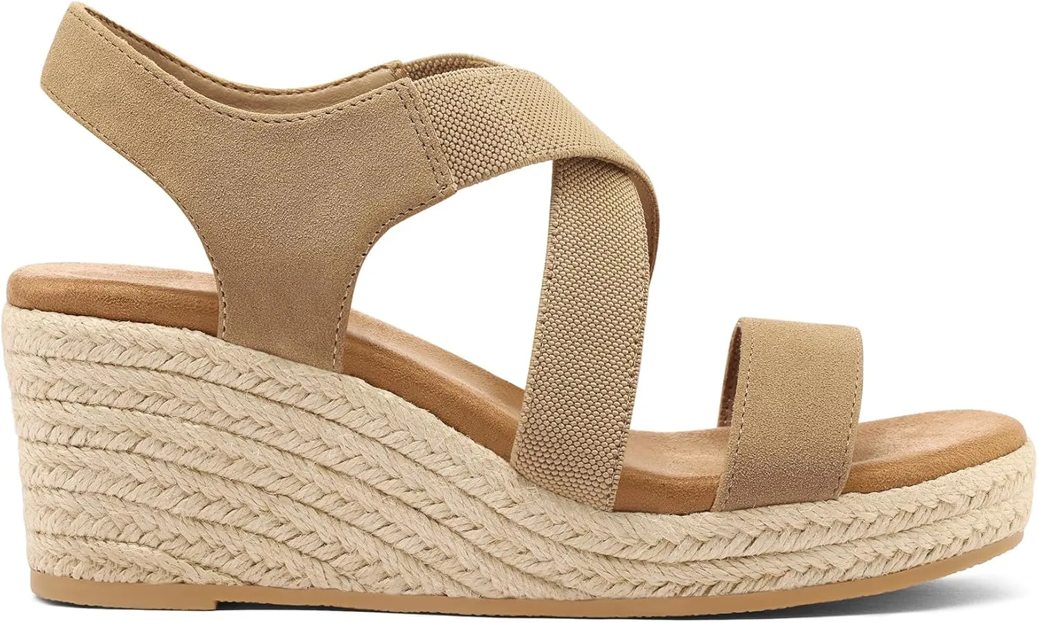 mysoft Women's Platform Espadrille Wedge Sandals Open Toe Elastic Ankle Strap Crisscross Slip on Summer Shoes