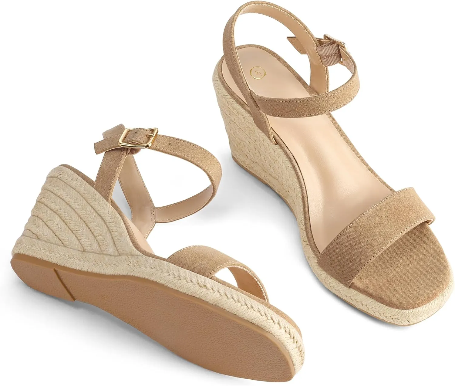 mysoft Women's Platform Espadrille Wedge Sandals Square Open Toe Ankle Strap Buckle Casual Summer Dressy Sandals