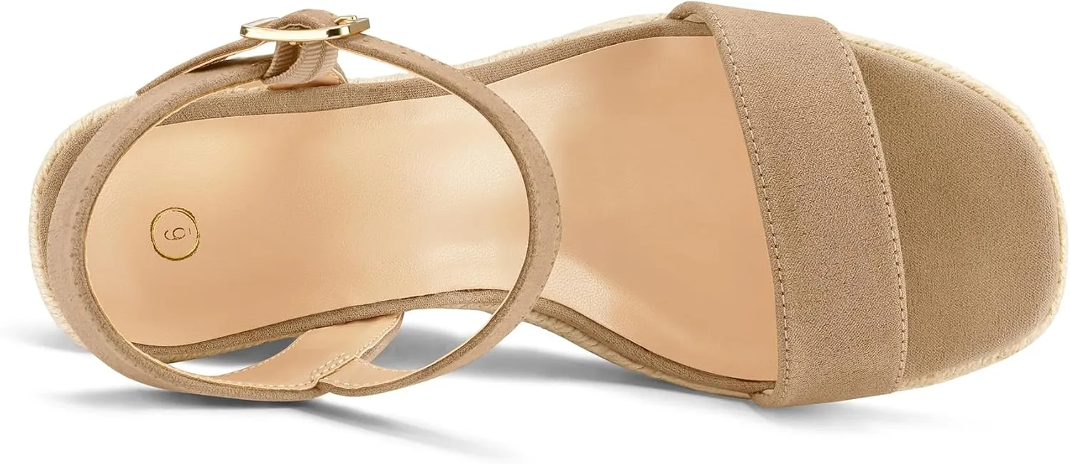 mysoft Women's Platform Espadrille Wedge Sandals Square Open Toe Ankle Strap Buckle Casual Summer Dressy Sandals