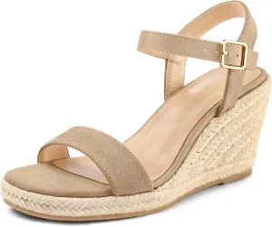 mysoft Women's Platform Espadrille Wedge Sandals Square Open Toe Ankle Strap Buckle Casual Summer Dressy Sandals