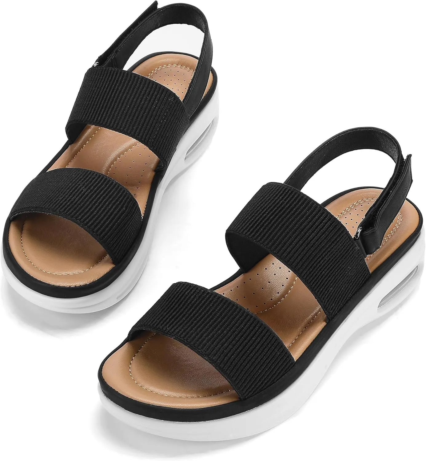 mysoft Women's Walking Sandals Comfortable Air Cushion Platform Elastic Ankle Strap Open Toe Ourdoor Summer Shoes