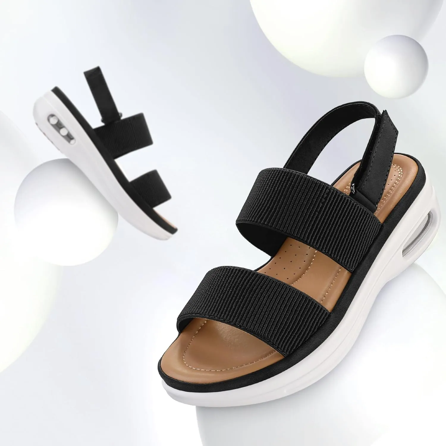 mysoft Women's Walking Sandals Comfortable Air Cushion Platform Elastic Ankle Strap Open Toe Ourdoor Summer Shoes