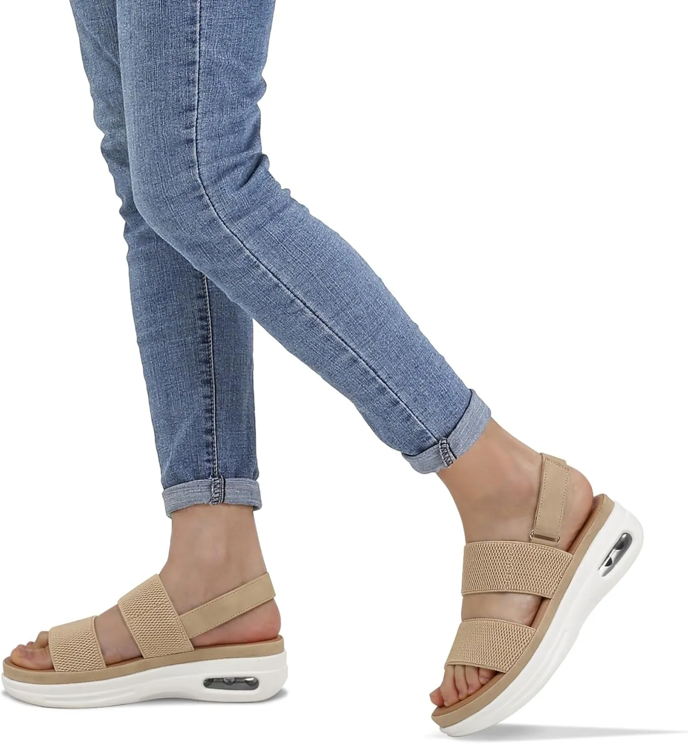 mysoft Women's Walking Sandals Comfortable Air Cushion Platform Elastic Ankle Strap Open Toe Ourdoor Summer Shoes