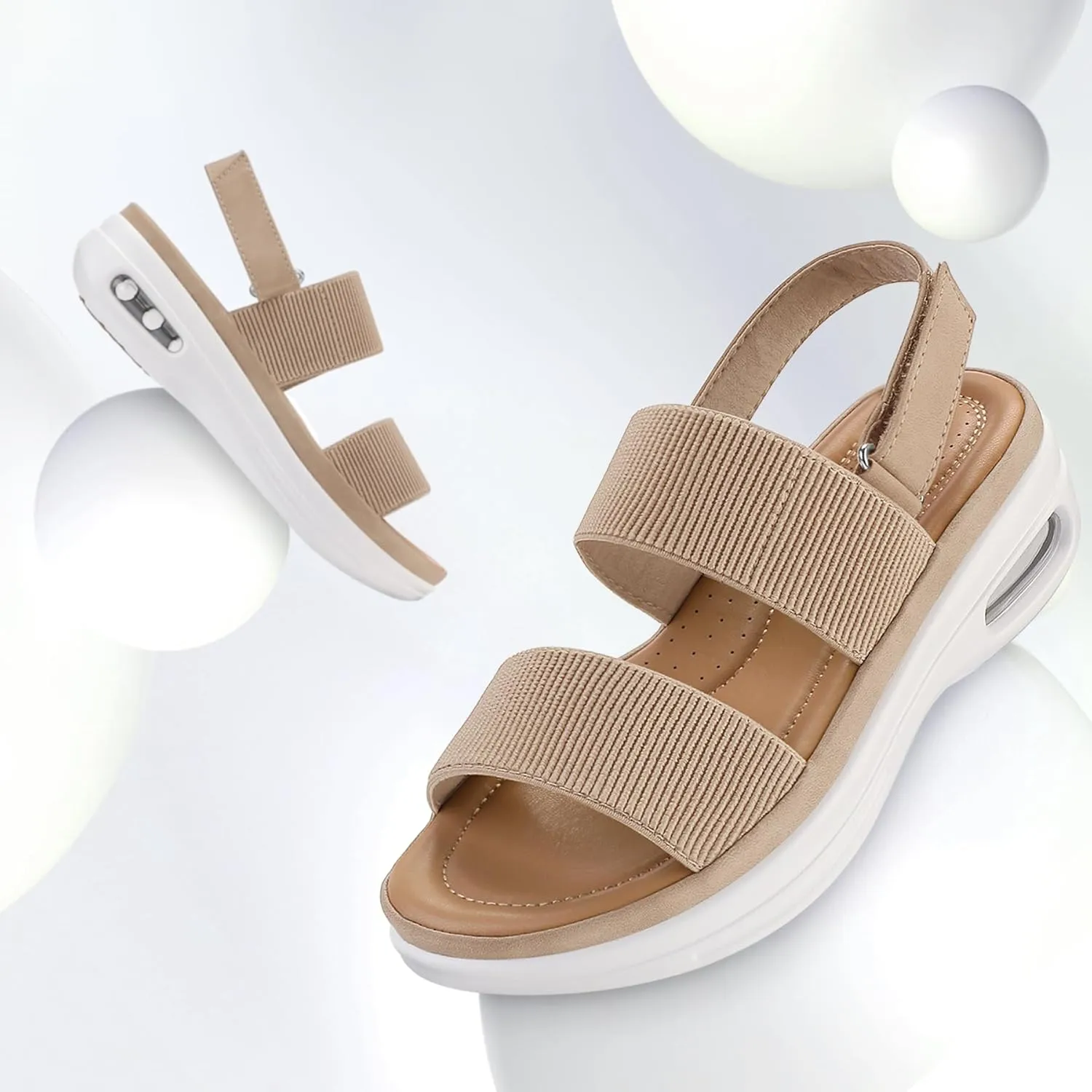 mysoft Women's Walking Sandals Comfortable Air Cushion Platform Elastic Ankle Strap Open Toe Ourdoor Summer Shoes