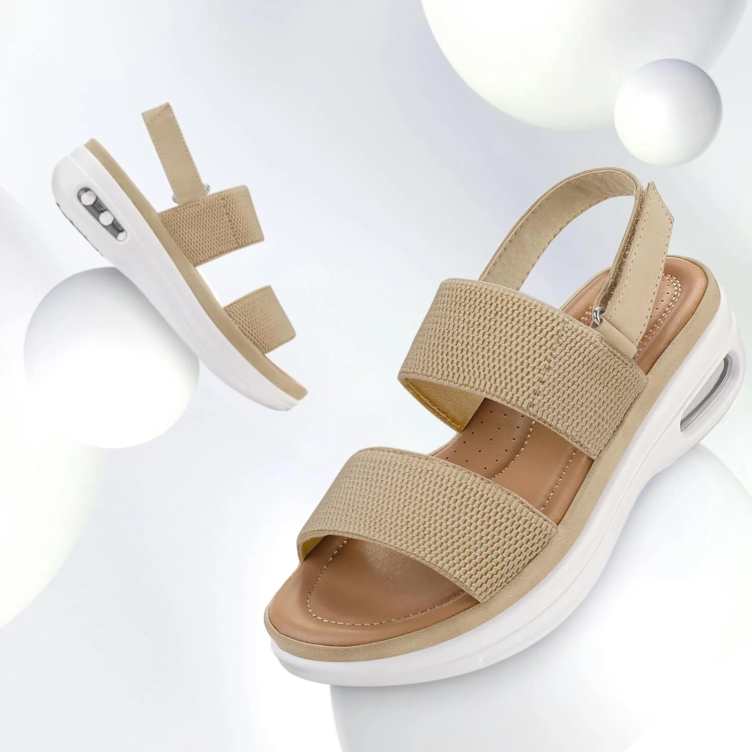 mysoft Women's Walking Sandals Comfortable Air Cushion Platform Elastic Ankle Strap Open Toe Ourdoor Summer Shoes