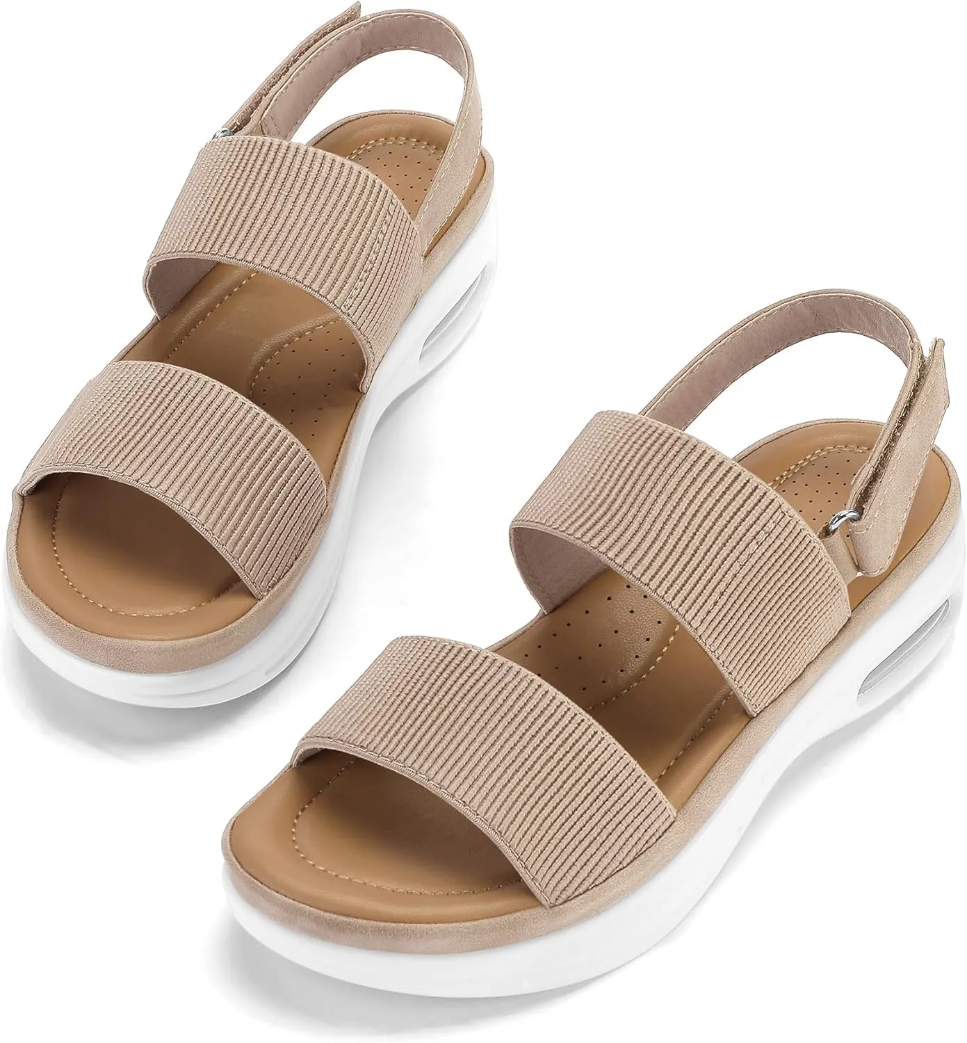 mysoft Women's Walking Sandals Comfortable Air Cushion Platform Elastic Ankle Strap Open Toe Ourdoor Summer Shoes
