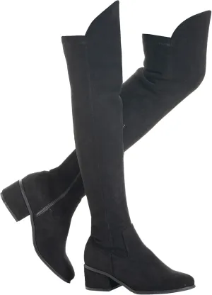 N.N.G Women Over the Knee Boots Thigh High Suede Black Long Block Winter Chunky Above The Knee Pointed toe Boots