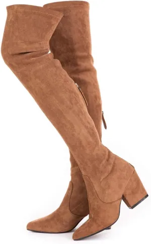 N.N.G Women Over the Knee Boots Thigh High Suede Block Winter Low Above Flat Long OTK Comfort Pointed toe