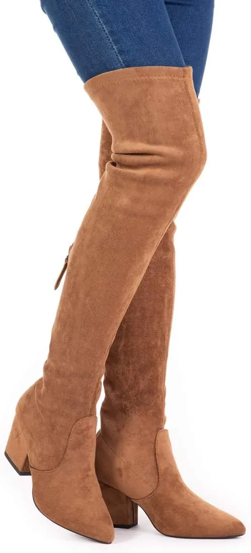 N.N.G Women Over the Knee Boots Thigh High Suede Block Winter Low Above Flat Long OTK Comfort Pointed toe