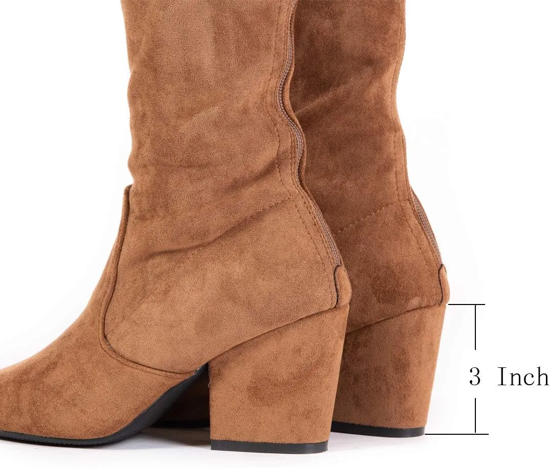 N.N.G Women Over the Knee Boots Thigh High Suede Block Winter Low Above Flat Long OTK Comfort Pointed toe