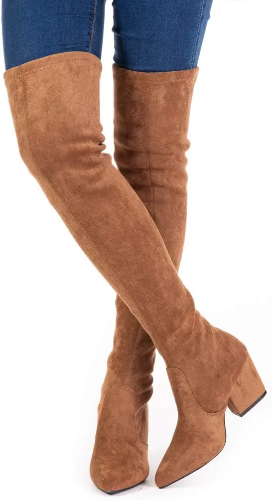N.N.G Women Over the Knee Boots Thigh High Suede Block Winter Low Above Flat Long OTK Comfort Pointed toe