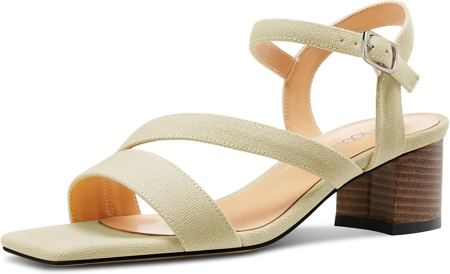NobleOnly Womens Mid Block Heel Open Toe Ankle Strap Buckle Sandals Casual Office Dress Denim Summer Shoes 2.0 Inches Heels