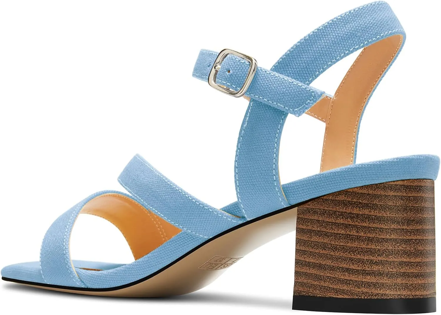 NobleOnly Womens Mid Block Heel Open Toe Ankle Strap Buckle Sandals Casual Office Dress Denim Summer Shoes 2.0 Inches Heels