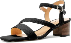 NobleOnly Womens Mid Block Heel Open Toe Ankle Strap Buckle Sandals Casual Office Dress Denim Summer Shoes 2.0 Inches Heels
