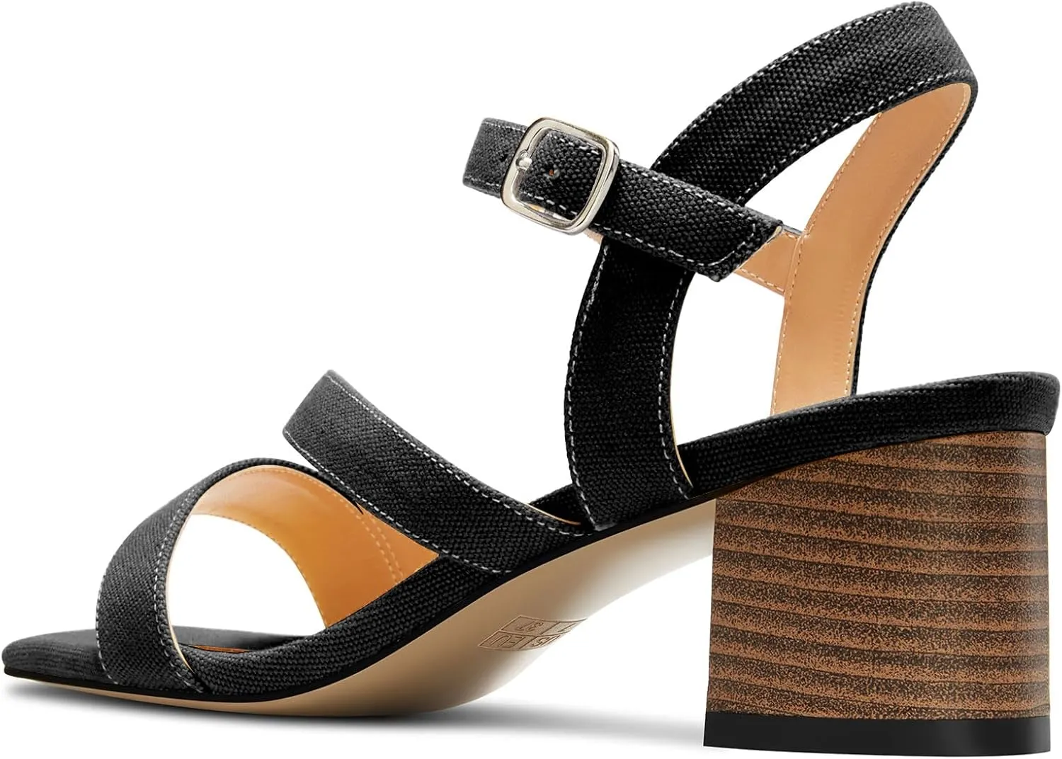NobleOnly Womens Mid Block Heel Open Toe Ankle Strap Buckle Sandals Casual Office Dress Denim Summer Shoes 2.0 Inches Heels