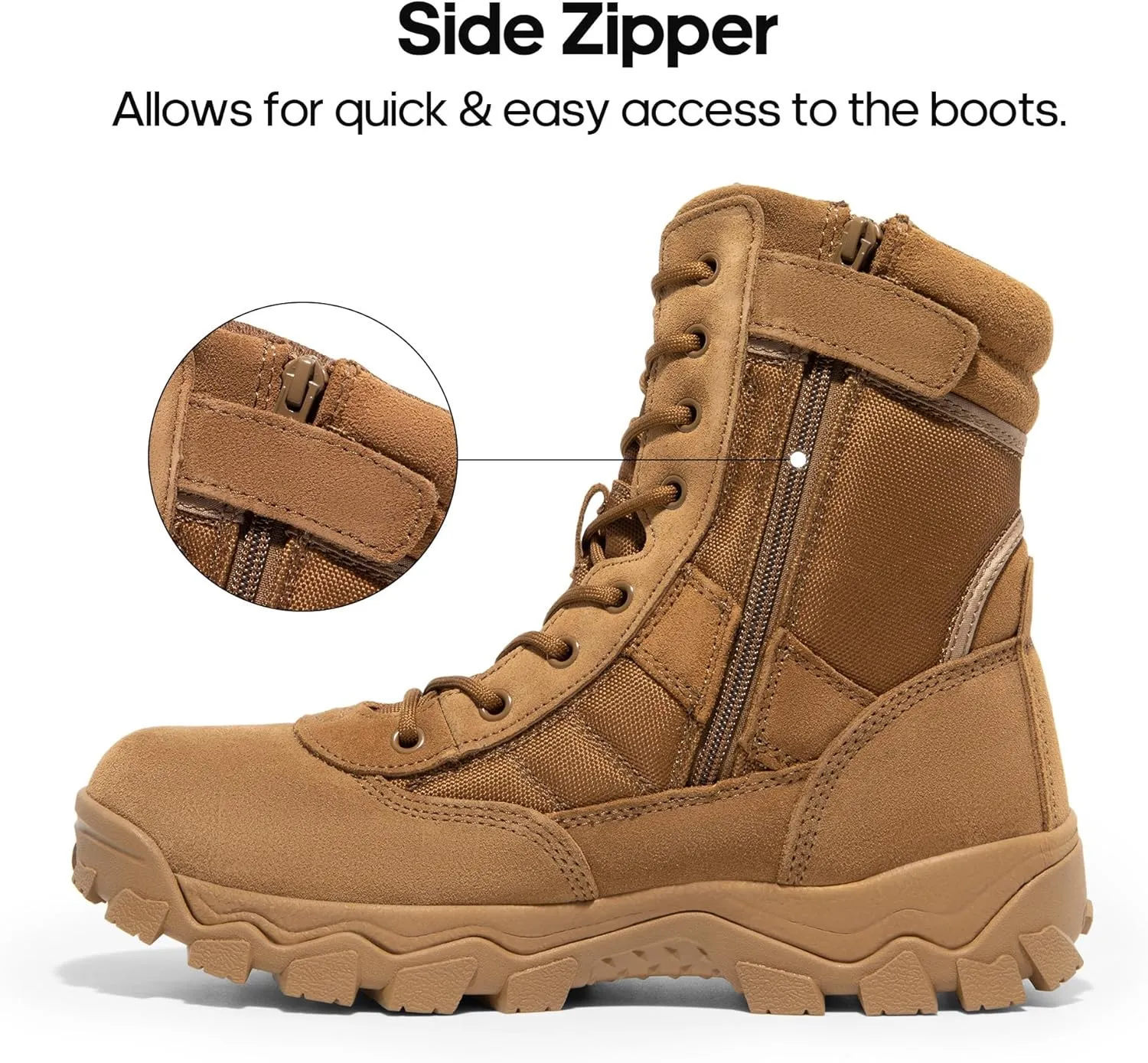 NORTIV 8 Men's Tactical Military Work Boots Side Zipper Outdoor Motorcycle Combat Boots 8 Inches 2.0 Trooper-pro