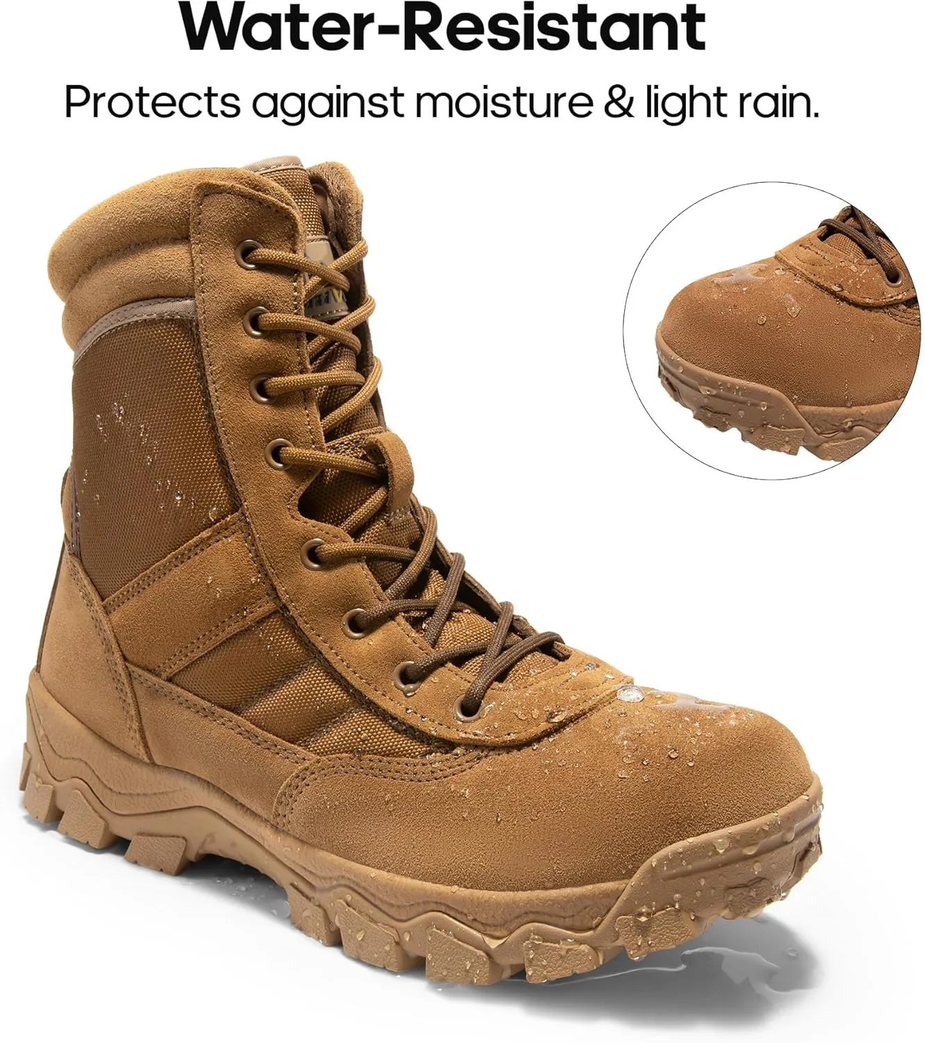 NORTIV 8 Men's Tactical Military Work Boots Side Zipper Outdoor Motorcycle Combat Boots 8 Inches 2.0 Trooper-pro