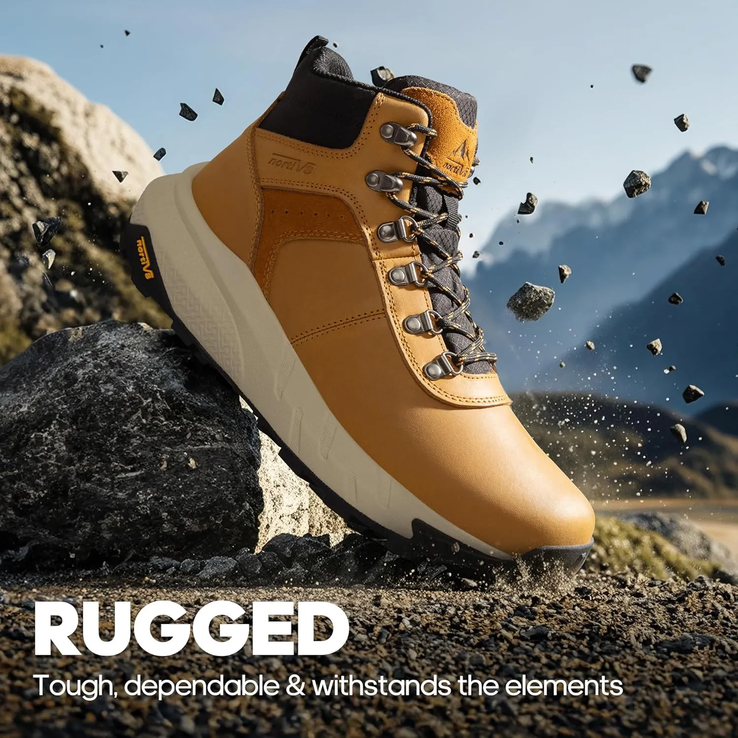 NORTIV 8 Men's Waterproof Hiking Boots Lightweight Outdoor Mid Trekking Leather Shoes DriftShield