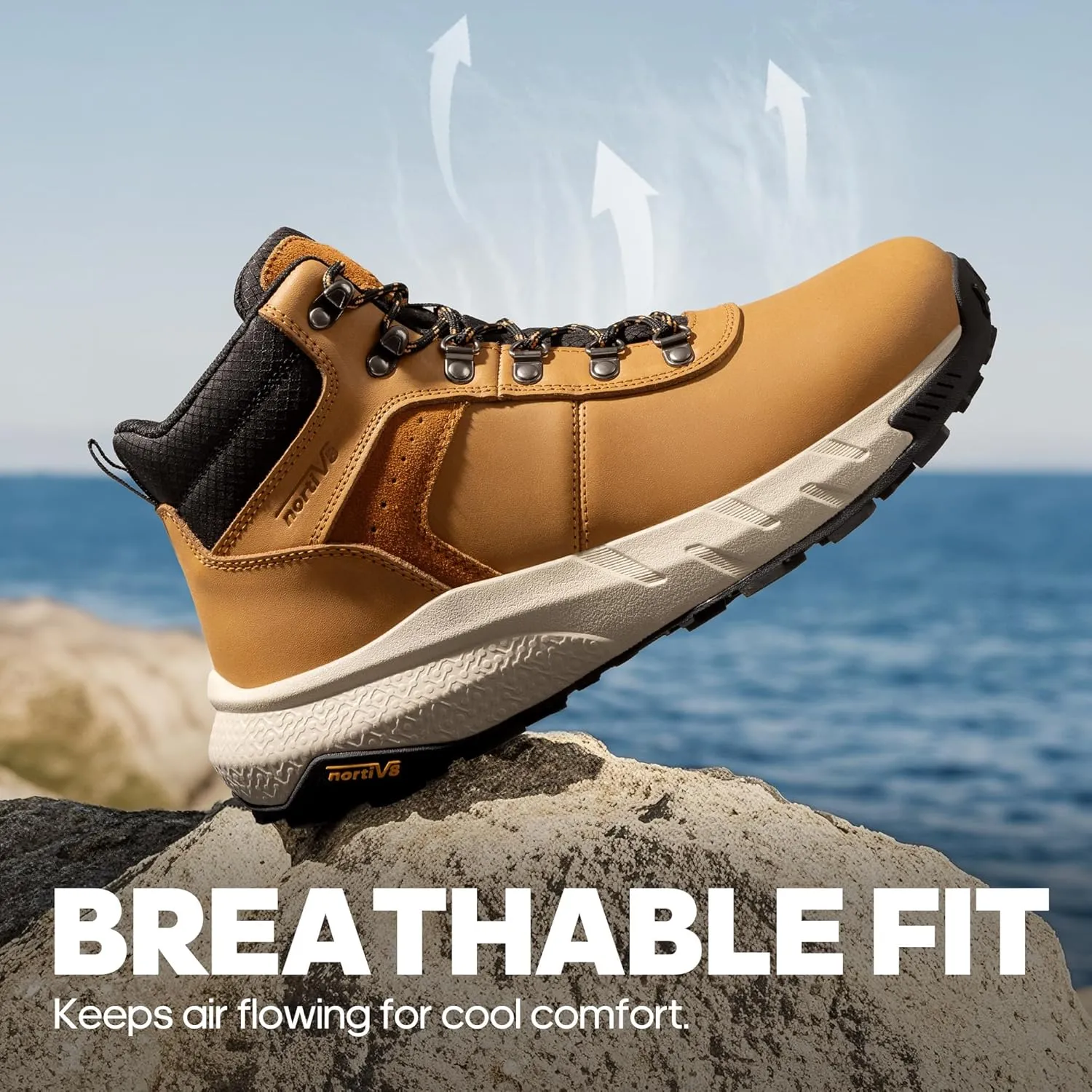 NORTIV 8 Men's Waterproof Hiking Boots Lightweight Outdoor Mid Trekking Leather Shoes DriftShield