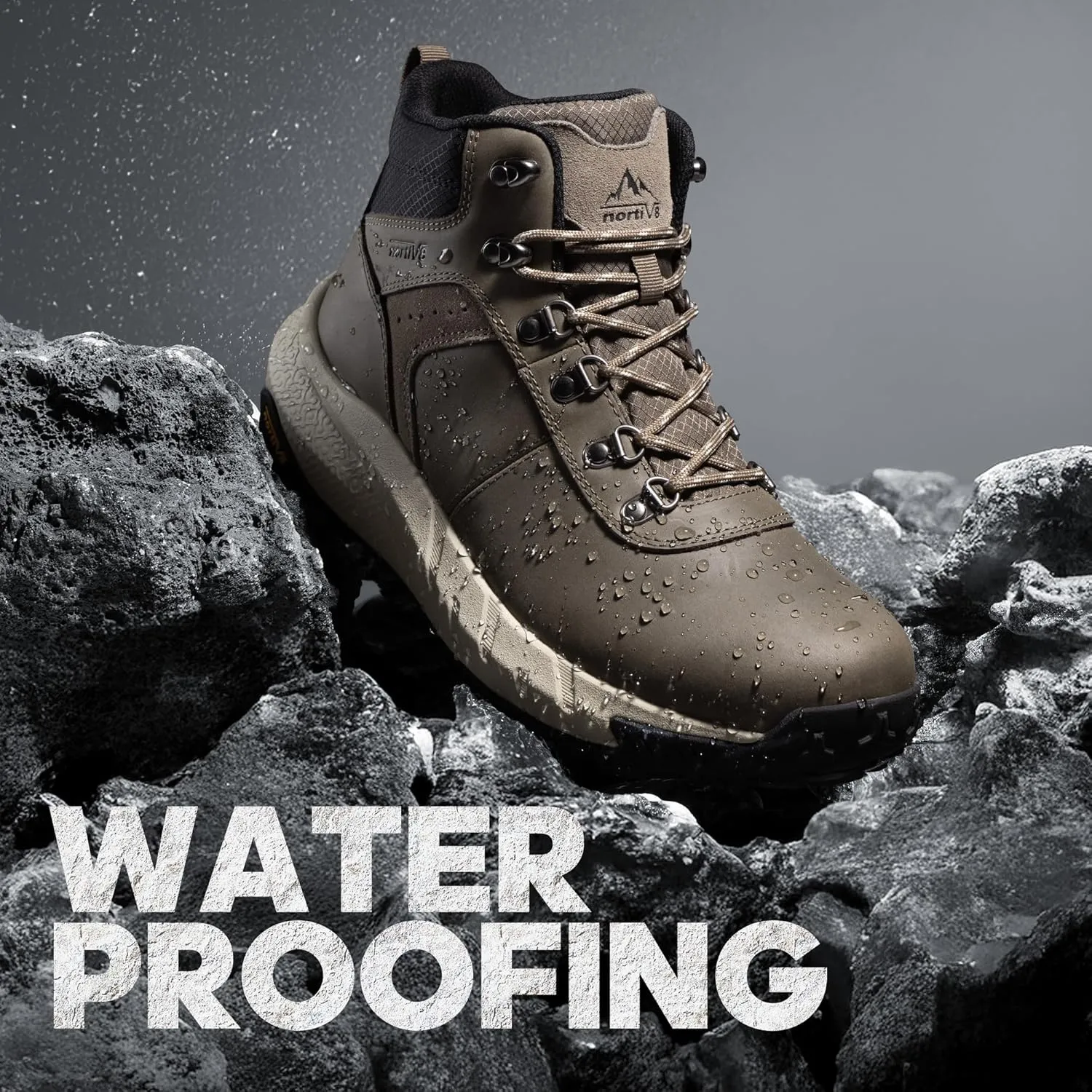 NORTIV 8 Men's Waterproof Hiking Boots Lightweight Outdoor Mid Trekking Leather Shoes DriftShield