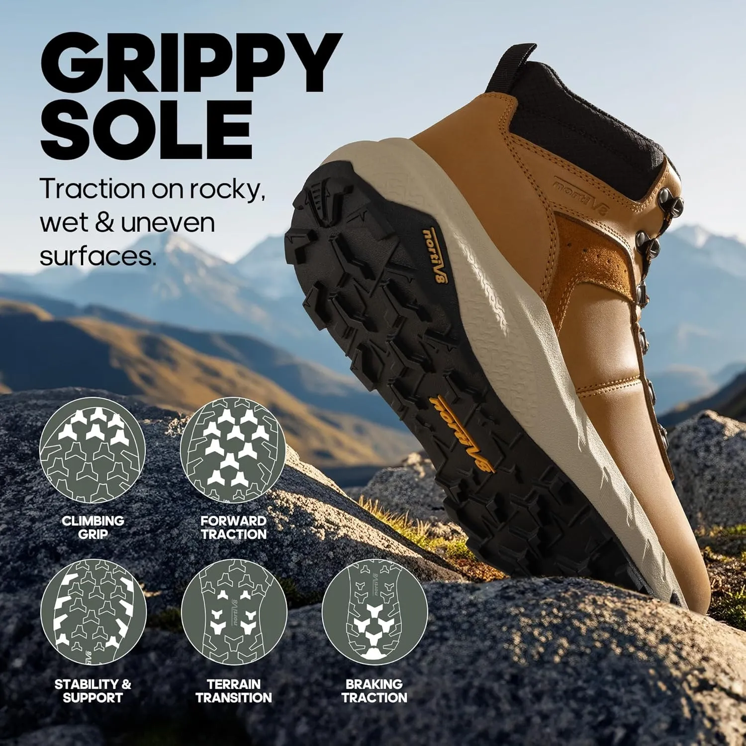 NORTIV 8 Men's Waterproof Hiking Boots Lightweight Outdoor Mid Trekking Leather Shoes DriftShield