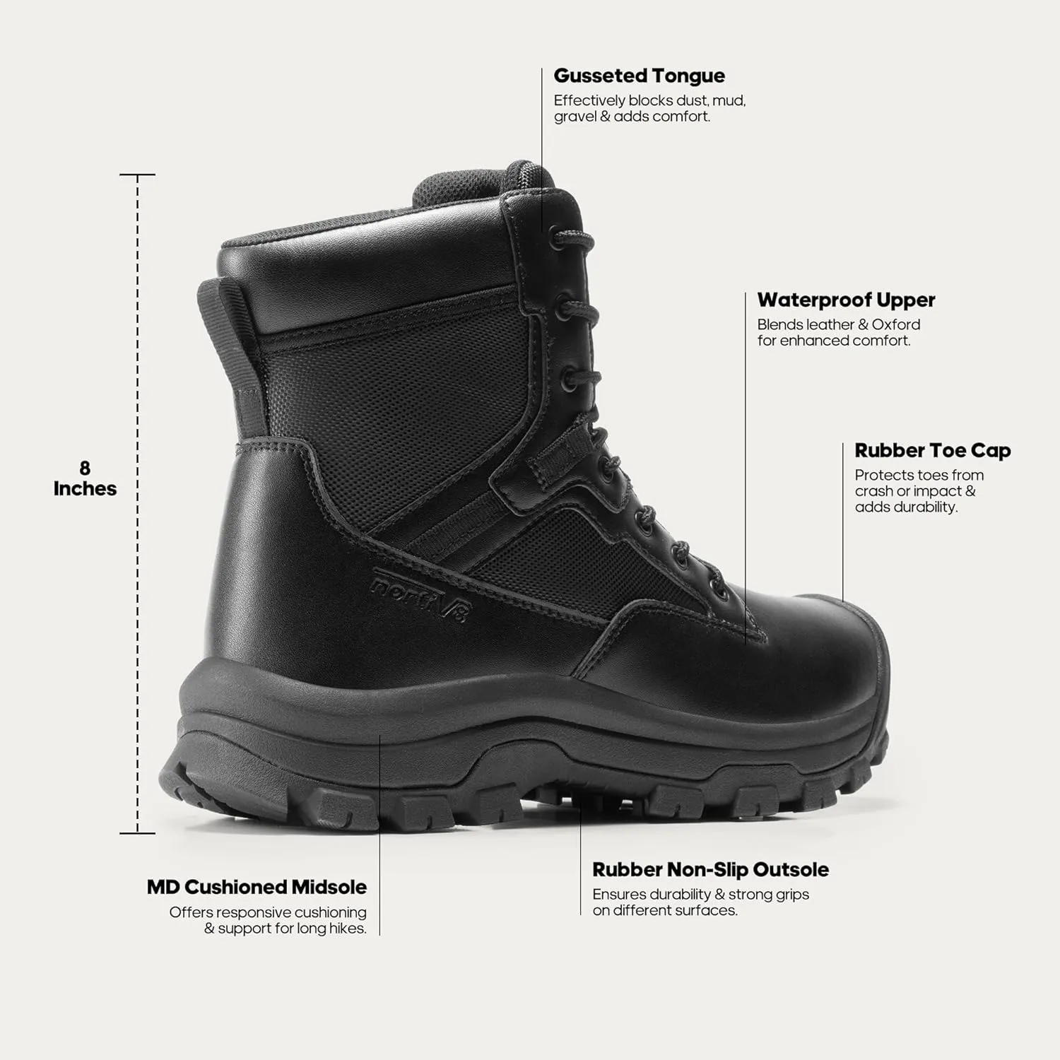 NORTIV 8 Men's Waterproof Work Military Tactical Boots Rubber Toe Leather Outdoor Hiking Motorcycle Combat Boots