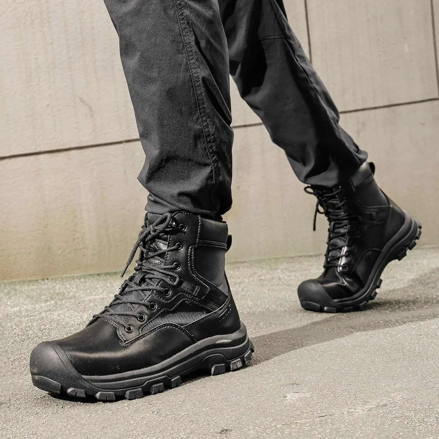 NORTIV 8 Men's Waterproof Work Military Tactical Boots Rubber Toe Leather Outdoor Hiking Motorcycle Combat Boots