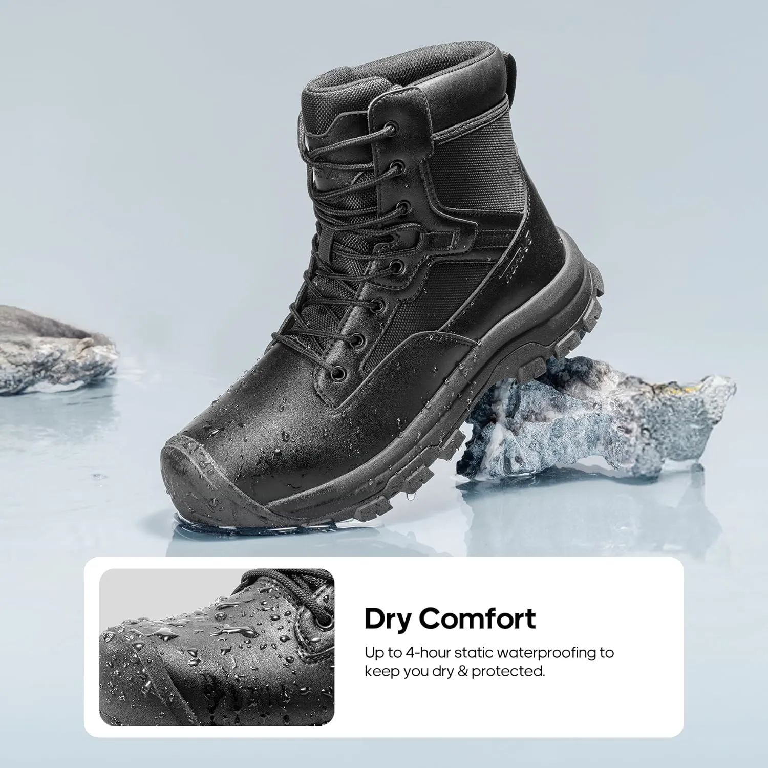 NORTIV 8 Men's Waterproof Work Military Tactical Boots Rubber Toe Leather Outdoor Hiking Motorcycle Combat Boots