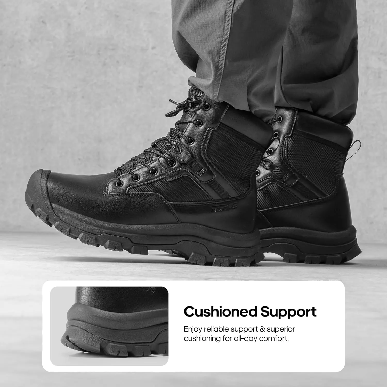 NORTIV 8 Men's Waterproof Work Military Tactical Boots Rubber Toe Leather Outdoor Hiking Motorcycle Combat Boots