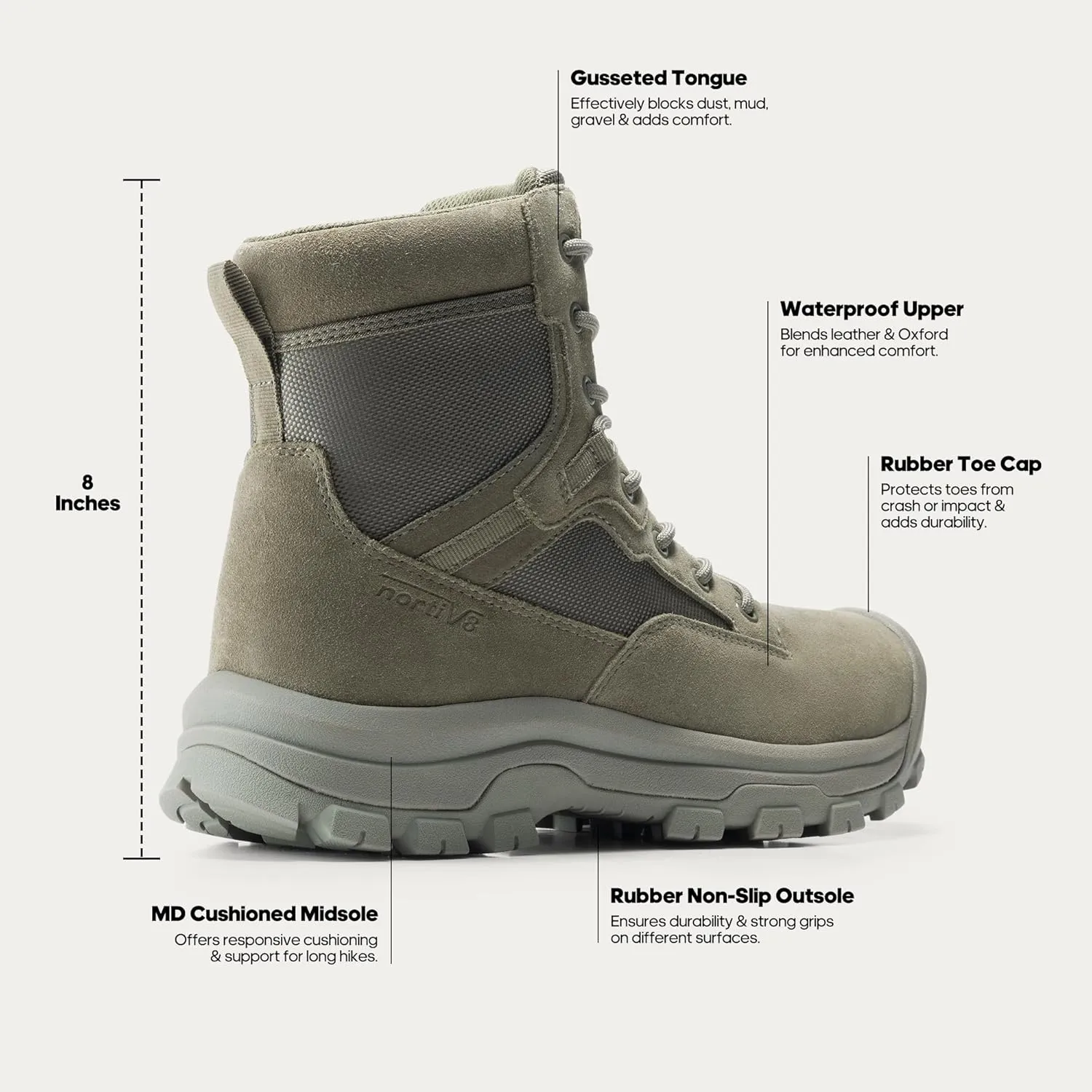NORTIV 8 Men's Waterproof Work Military Tactical Boots Rubber Toe Leather Outdoor Hiking Motorcycle Combat Boots
