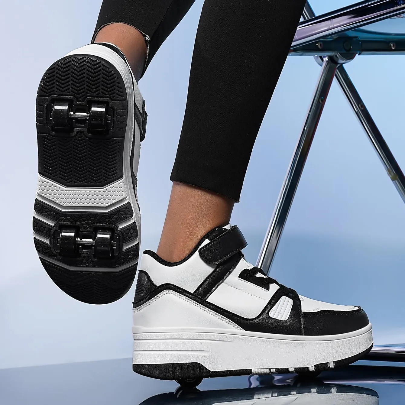 Nsasy Kids Roller Shoes Girls Boys Fashion Sneakers High-Top 4 Wheels Detachable Roller Skates Shoes