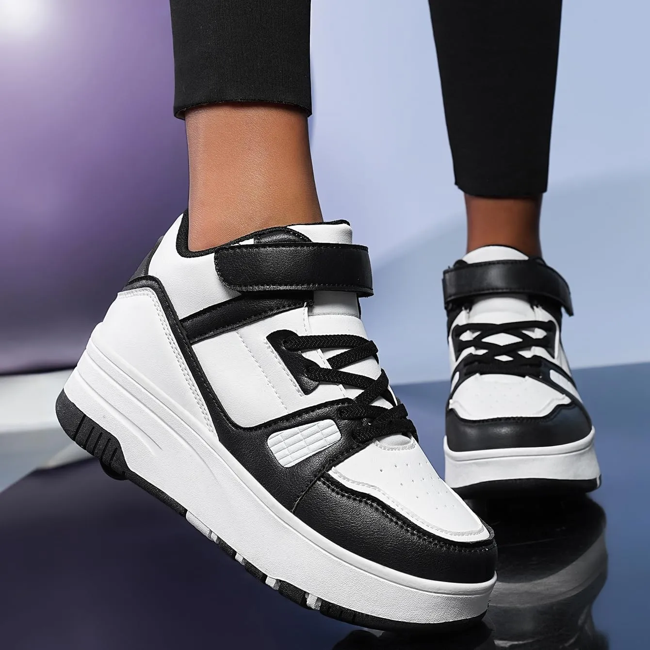 Nsasy Kids Roller Shoes Girls Boys Fashion Sneakers High-Top 4 Wheels Detachable Roller Skates Shoes