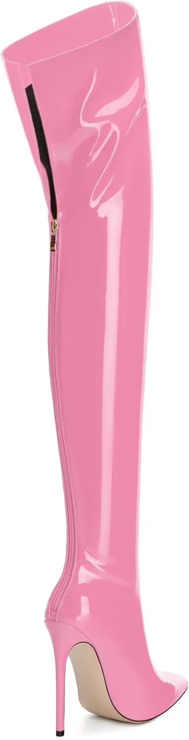 NUMALEO Women's Over the Knee Thigh High Boots Stiletto Pointed Toe Zipper Tall Boots Sexy High Heel Patent Long Boots for Women Fall Fashion Dress Boots