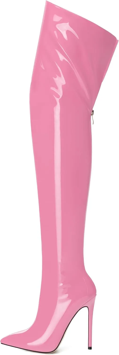 NUMALEO Women's Over the Knee Thigh High Boots Stiletto Pointed Toe Zipper Tall Boots Sexy High Heel Patent Long Boots for Women Fall Fashion Dress Boots