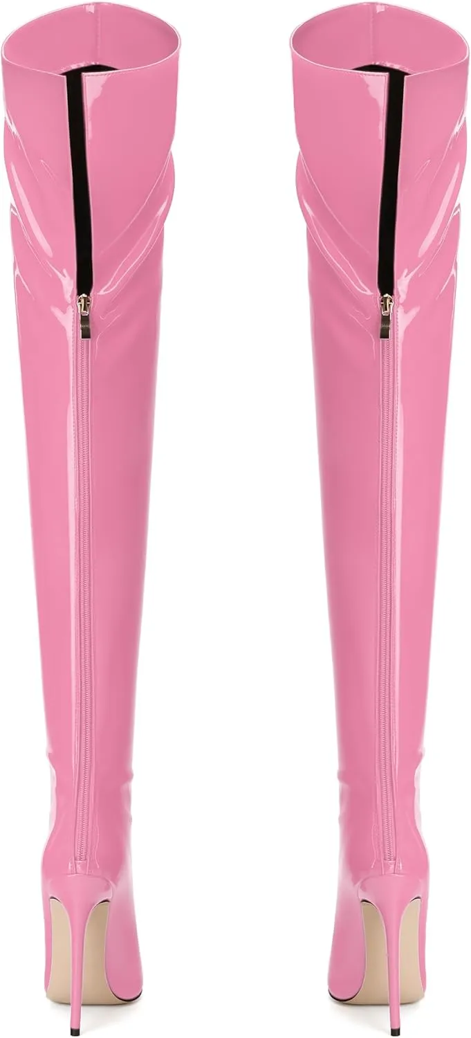 NUMALEO Women's Over the Knee Thigh High Boots Stiletto Pointed Toe Zipper Tall Boots Sexy High Heel Patent Long Boots for Women Fall Fashion Dress Boots