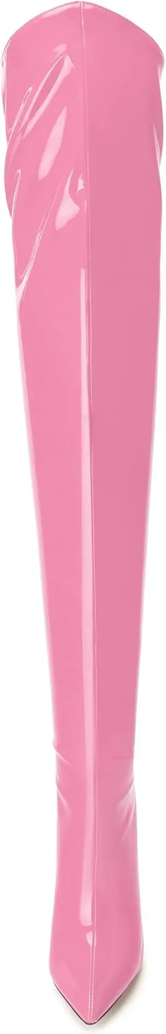 NUMALEO Women's Over the Knee Thigh High Boots Stiletto Pointed Toe Zipper Tall Boots Sexy High Heel Patent Long Boots for Women Fall Fashion Dress Boots