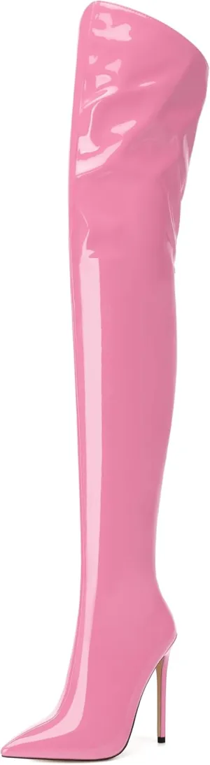NUMALEO Women's Over the Knee Thigh High Boots Stiletto Pointed Toe Zipper Tall Boots Sexy High Heel Patent Long Boots for Women Fall Fashion Dress Boots