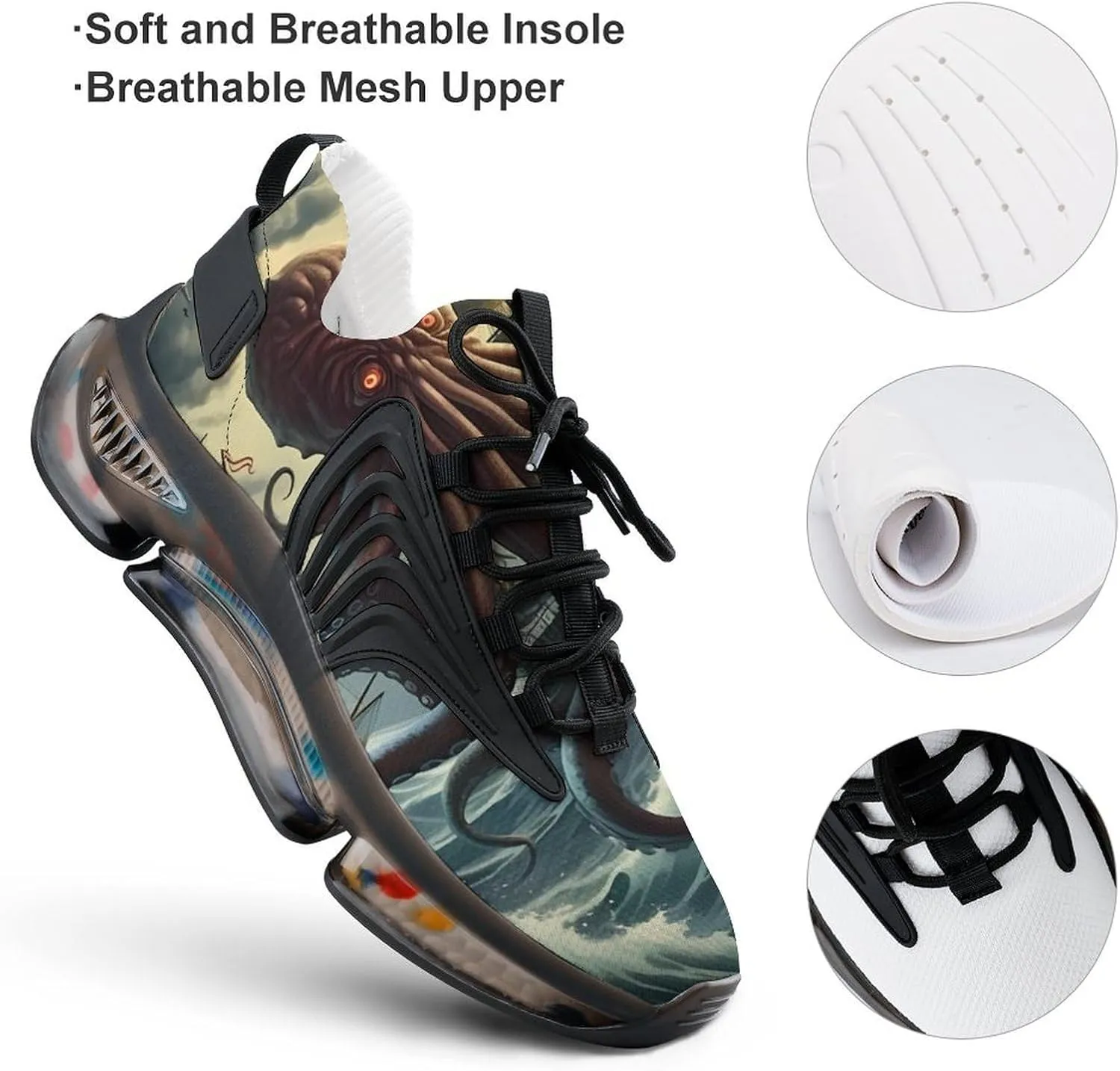 Octopus Monster Storm Waves and Sailors Ship Men's Running Shoes Walking Sneakers Athletic Lightweight Breathable Shoes for Women