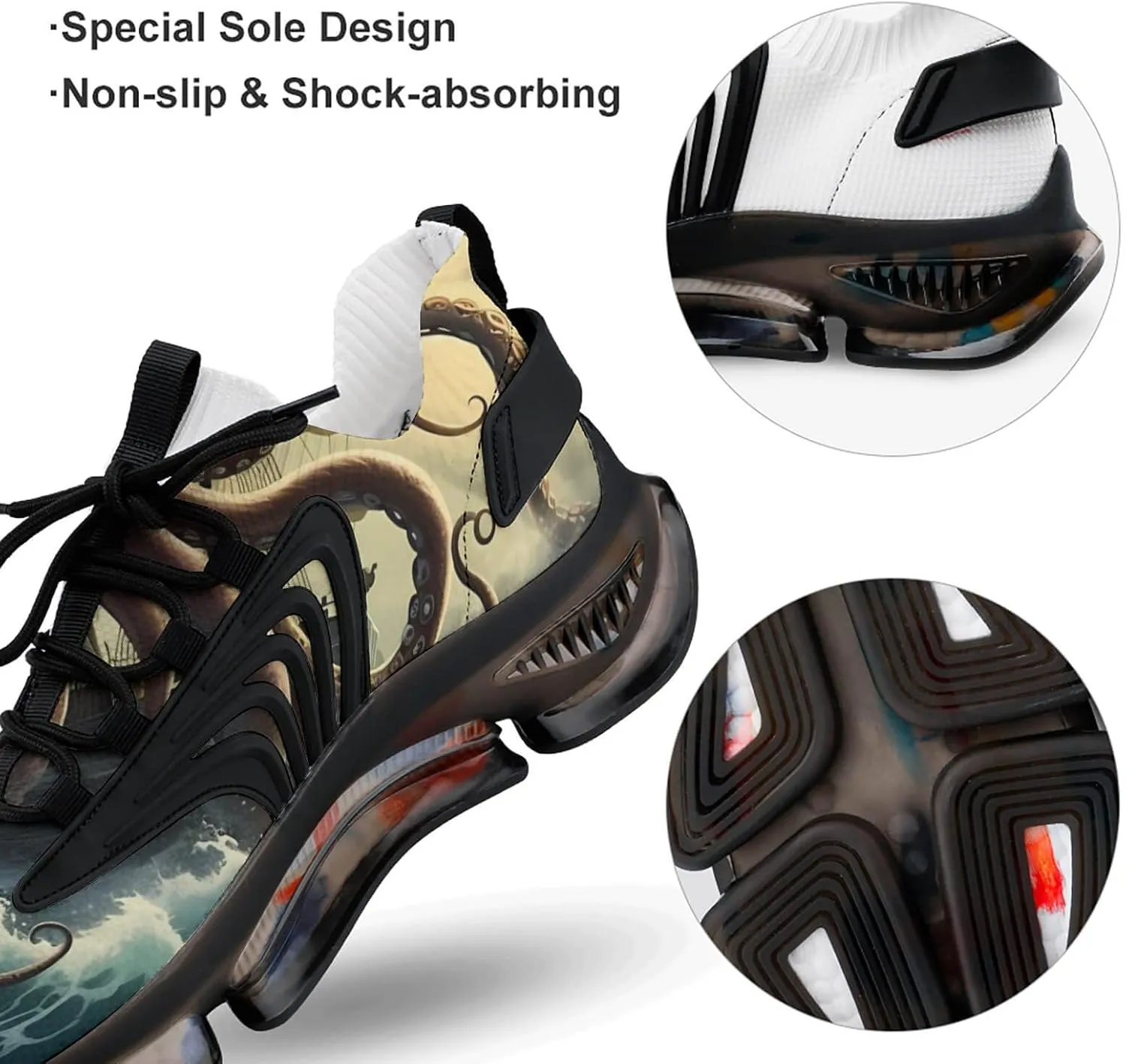 Octopus Monster Storm Waves and Sailors Ship Men's Running Shoes Walking Sneakers Athletic Lightweight Breathable Shoes for Women