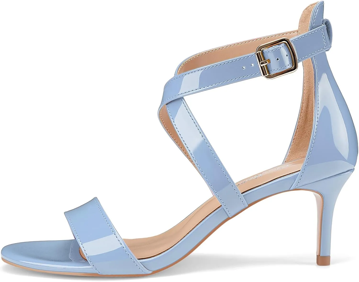 Oh Mispares Women’s Heeled Sandals Round Open Toe Mid Stiletto Heel Adjustable Crossover Straps Buckle Patent Leather Summer Dress Shoes Wedding Party Prom