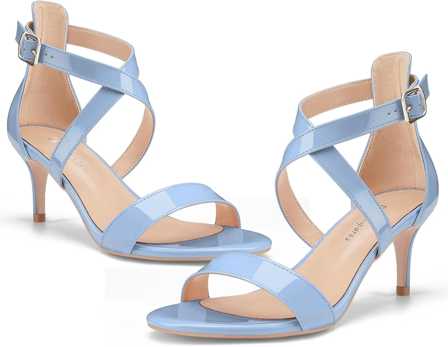 Oh Mispares Women’s Heeled Sandals Round Open Toe Mid Stiletto Heel Adjustable Crossover Straps Buckle Patent Leather Summer Dress Shoes Wedding Party Prom