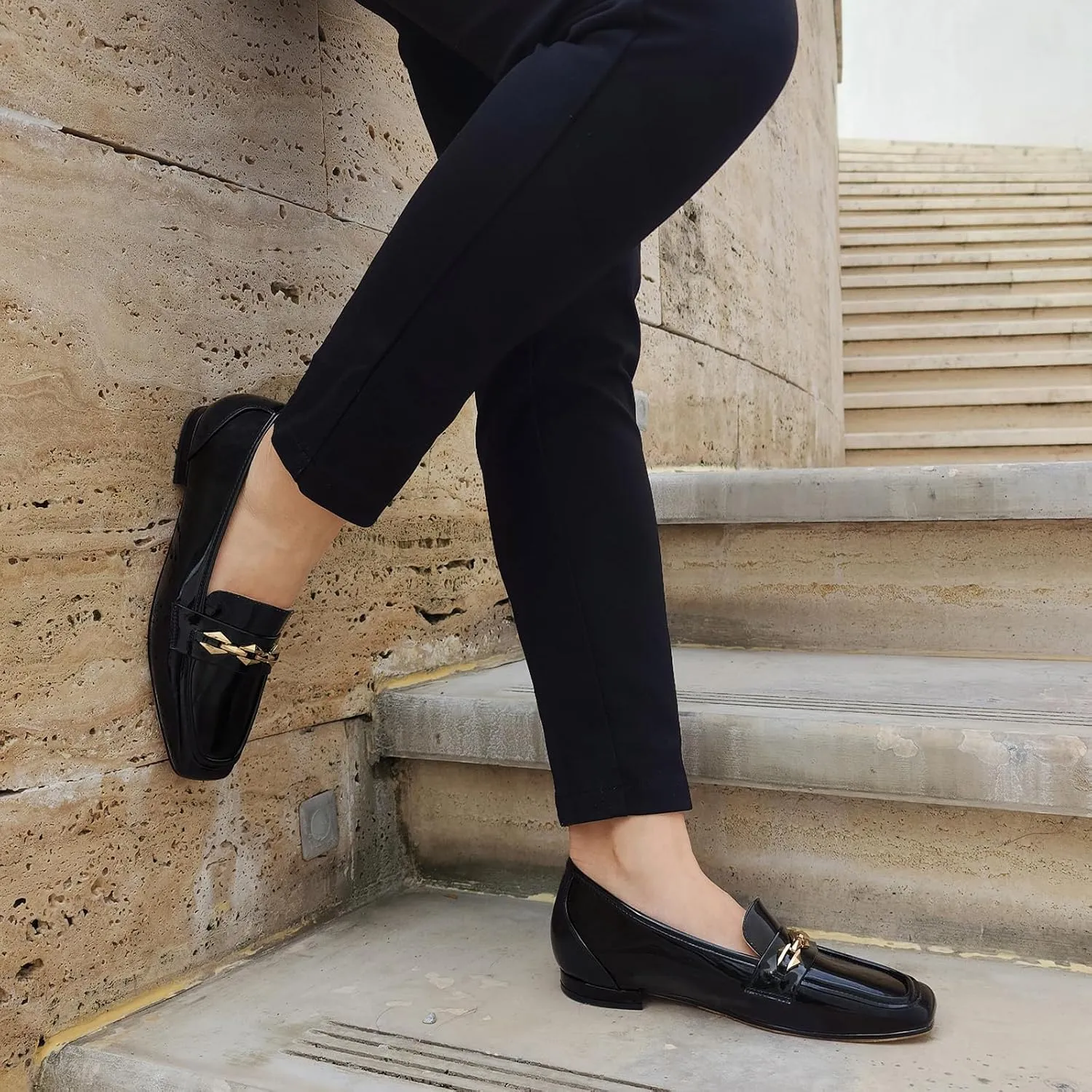 Oh Mispares Womens Loafers Square Toe Low Heel Penny Loafers Fashion Comfortable Slip on Flats Casual Dressy Shoes for Women Work Office Patent Leather