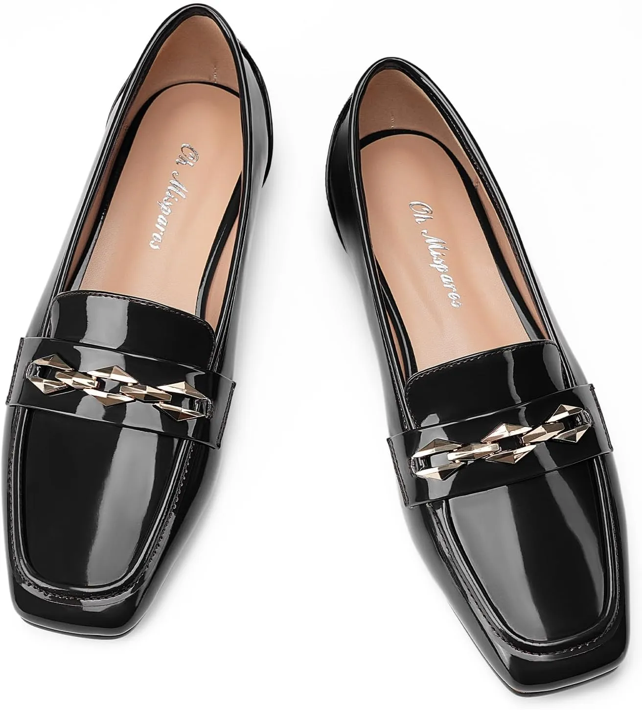 Oh Mispares Womens Loafers Square Toe Low Heel Penny Loafers Fashion Comfortable Slip on Flats Casual Dressy Shoes for Women Work Office Patent Leather