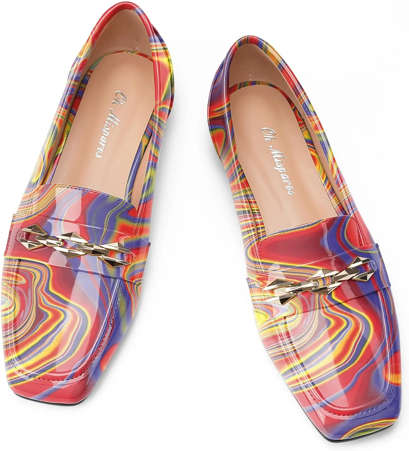 Oh Mispares Womens Loafers Square Toe Low Heel Penny Loafers Fashion Comfortable Slip on Flats Casual Dressy Shoes for Women Work Office Patent Leather