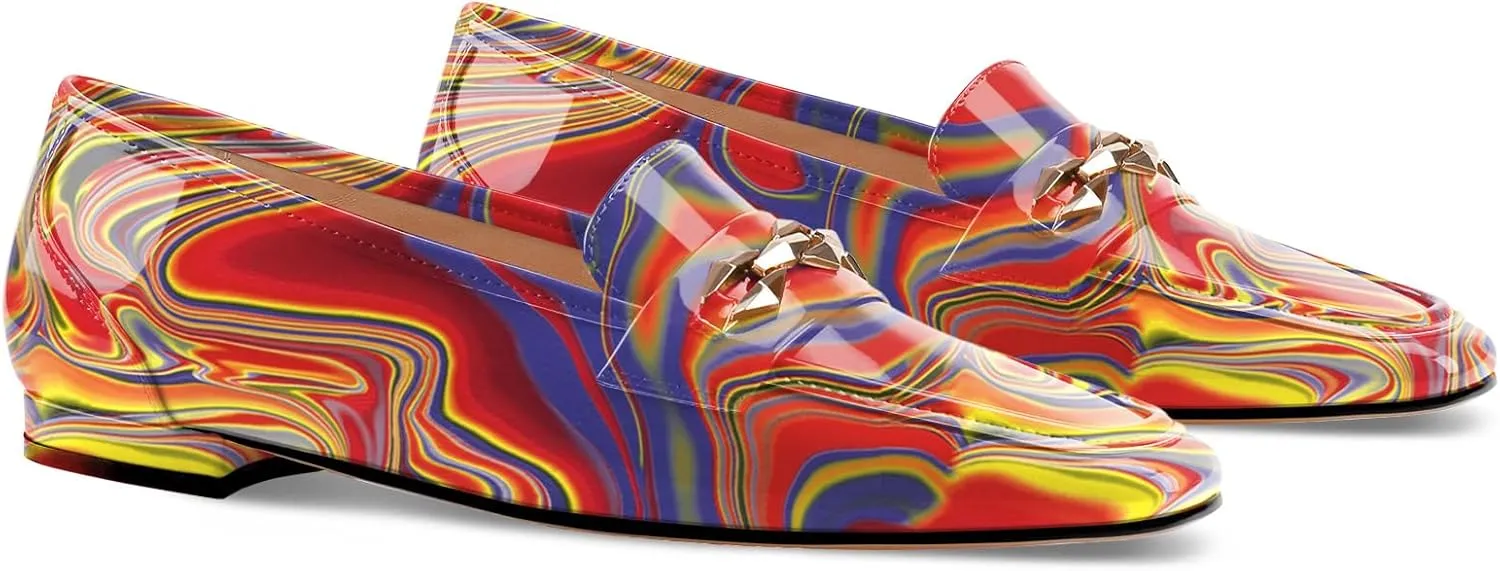 Oh Mispares Womens Loafers Square Toe Low Heel Penny Loafers Fashion Comfortable Slip on Flats Casual Dressy Shoes for Women Work Office Patent Leather