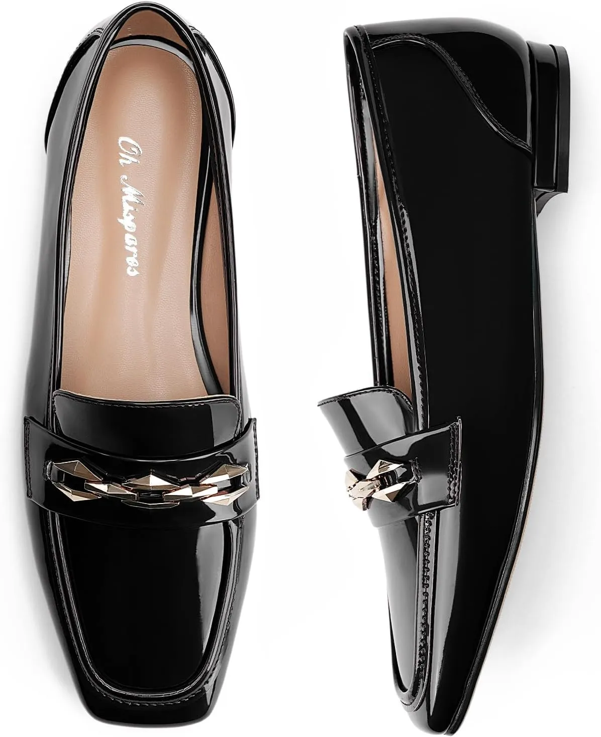 Oh Mispares Womens Loafers Square Toe Low Heel Penny Loafers Fashion Comfortable Slip on Flats Casual Dressy Shoes for Women Work Office Patent Leather