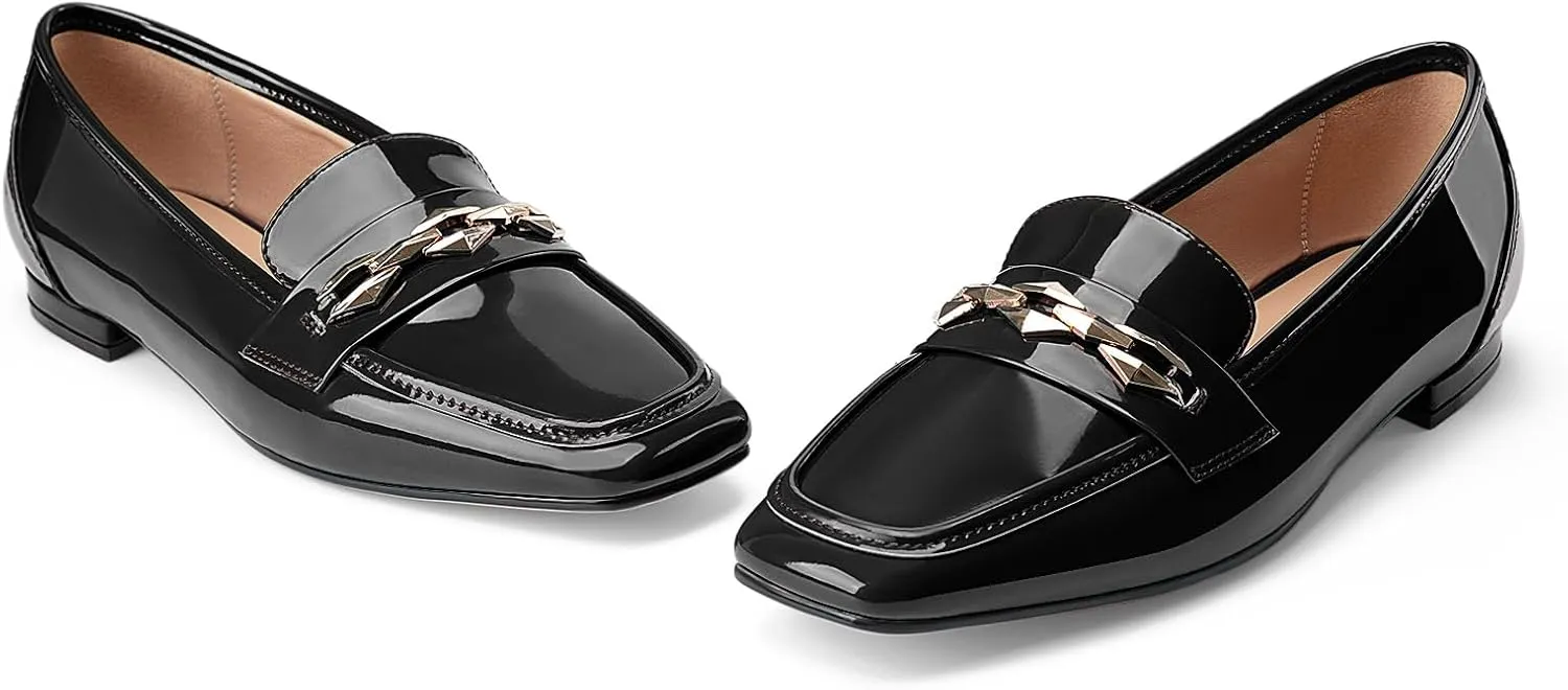 Oh Mispares Womens Loafers Square Toe Low Heel Penny Loafers Fashion Comfortable Slip on Flats Casual Dressy Shoes for Women Work Office Patent Leather