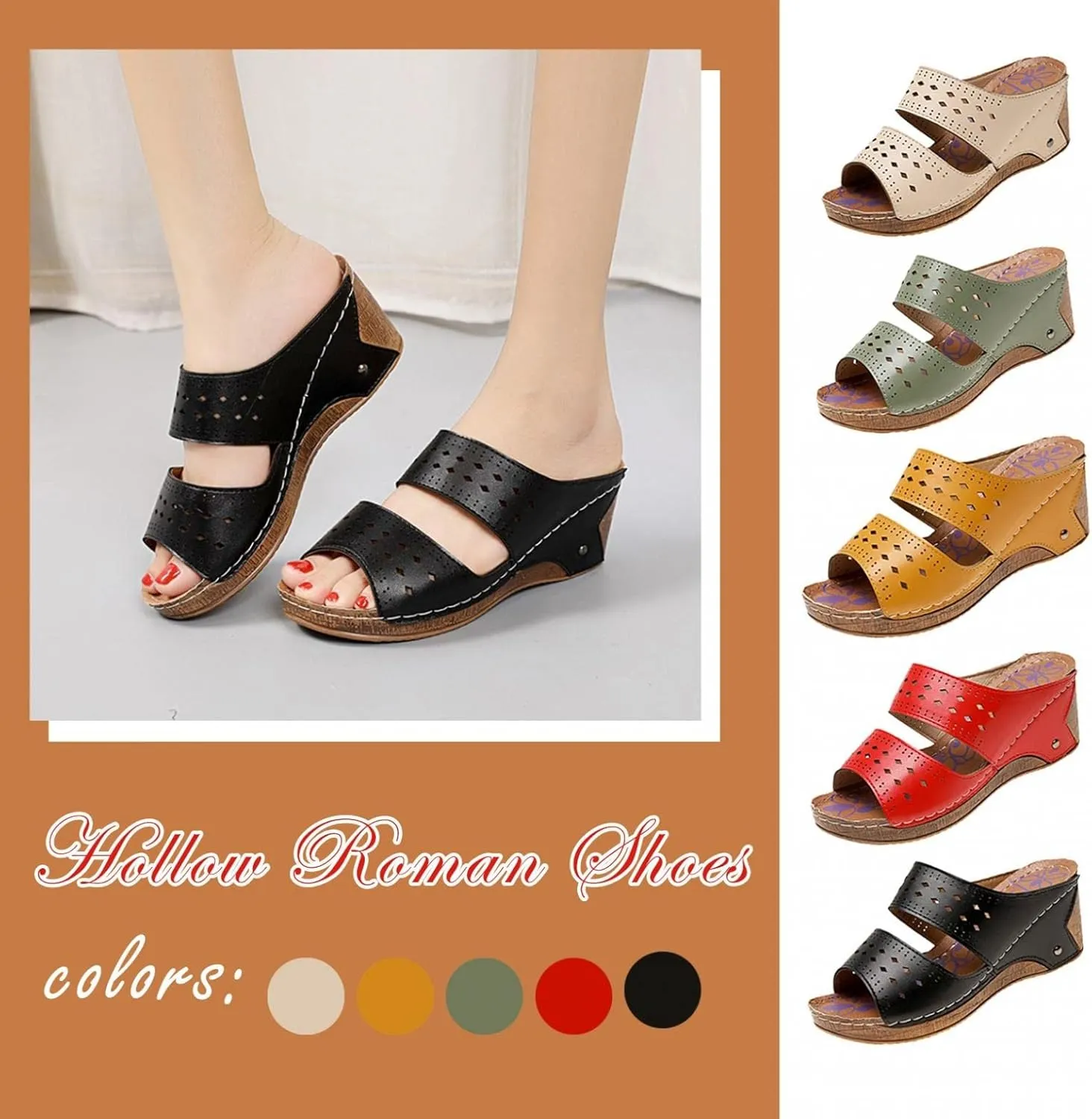 oiangi Women's Sandals Open Toe Hollow Out Wedge Sandals Casual Summer Slip-On Slippers Platform Sandals for Women