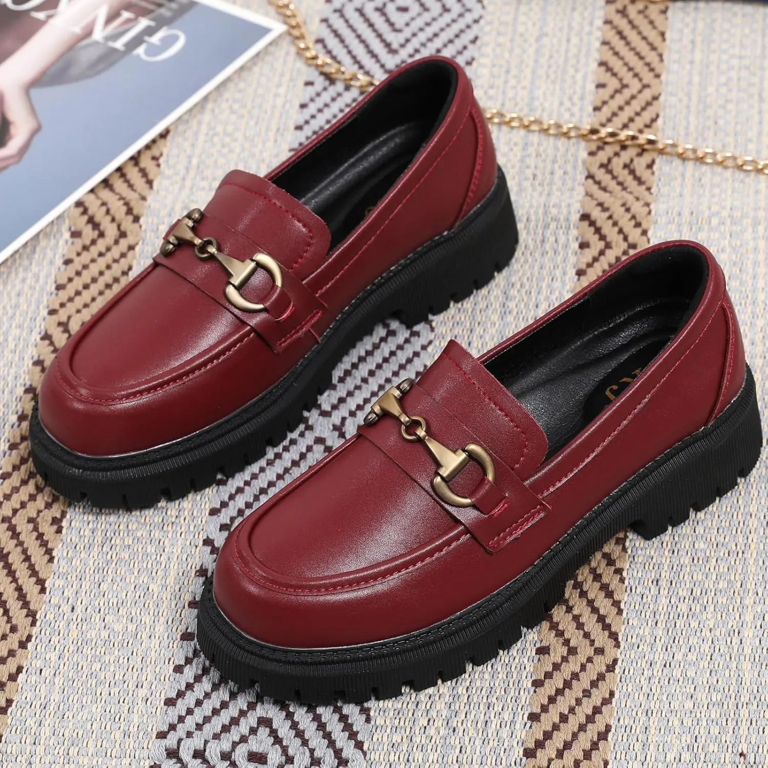 OKJ Loafers for Women Chunky Women's Loafers & Slip-ons Fashion Penny Comfort Business Casual Shoes Dressy Office Work Slip on Black Platform Loafers for Womens